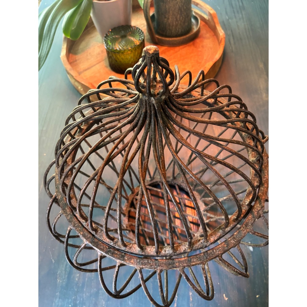 Vintage Rustic Wrought Iron Bird Cage Dark Brown ~  2 pieces - Picture 3 of 11